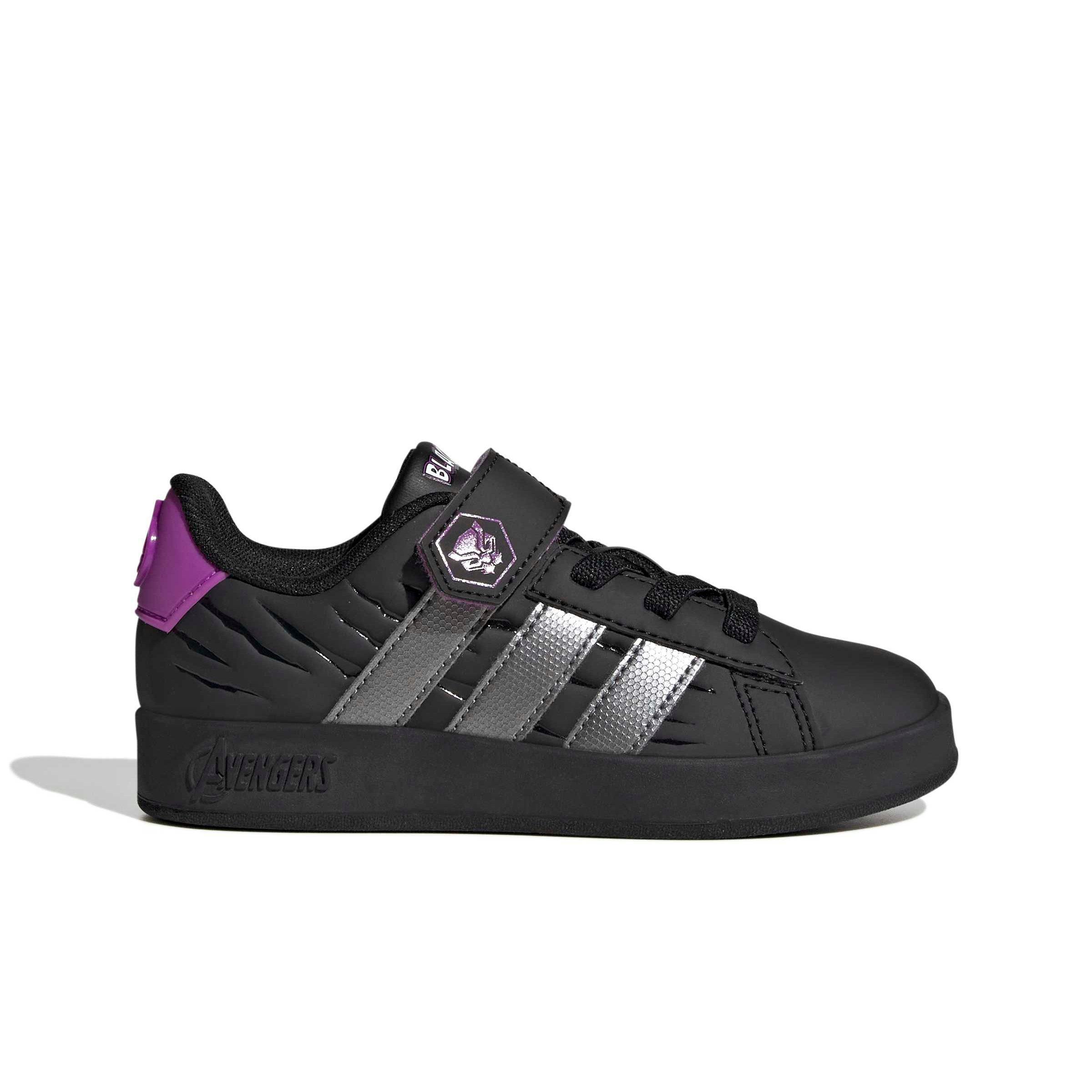 adidas Marvel Avengers Grand Court "Core Black/Iron Metallic/Purple Burst" Grade School Boys' Shoe - BLACK/IRON/PURPLE